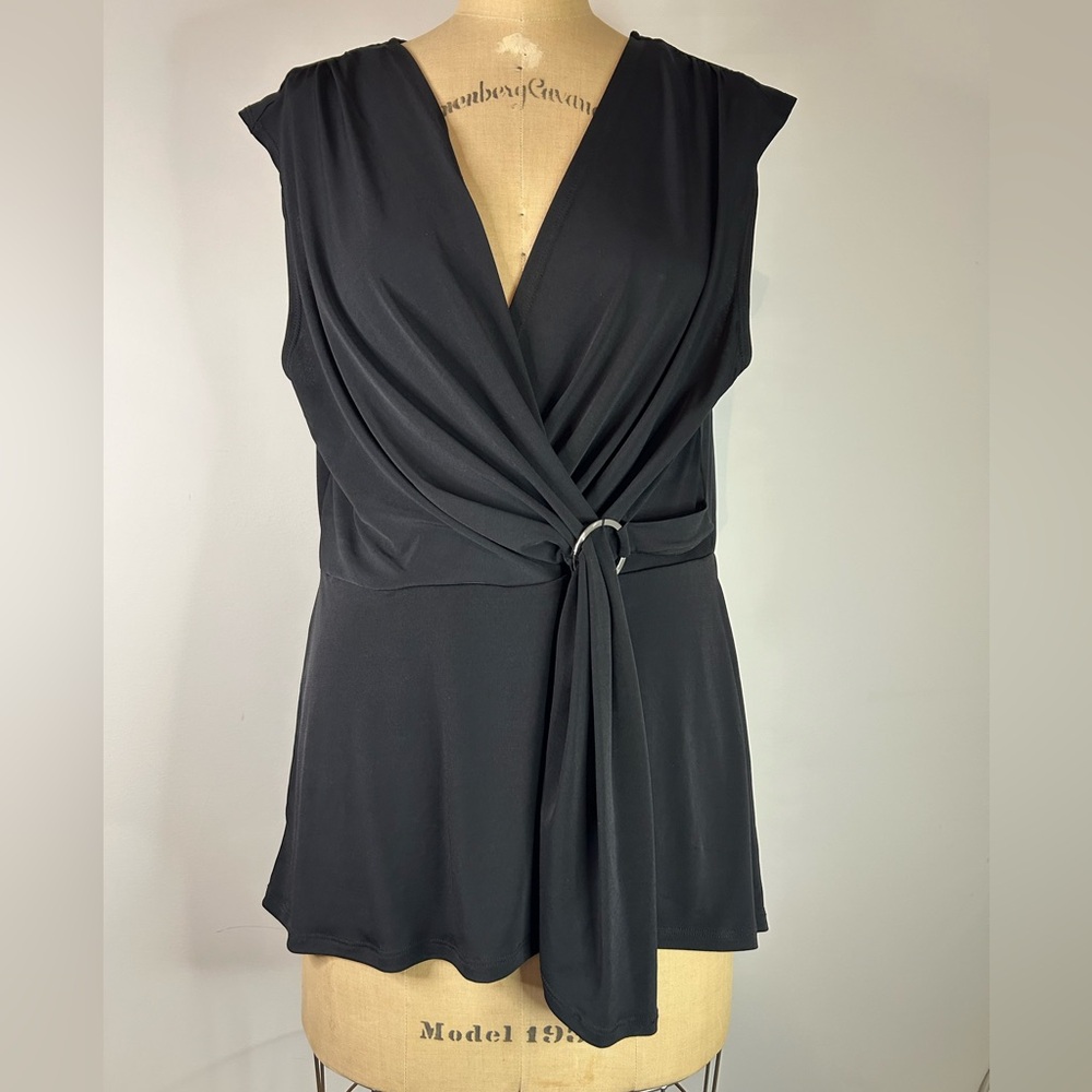 New Directions Black Sleeveless V-neck Blouse
